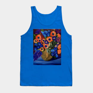 Bright and colorful abstract flowers in a bronze and purple vase Tank Top